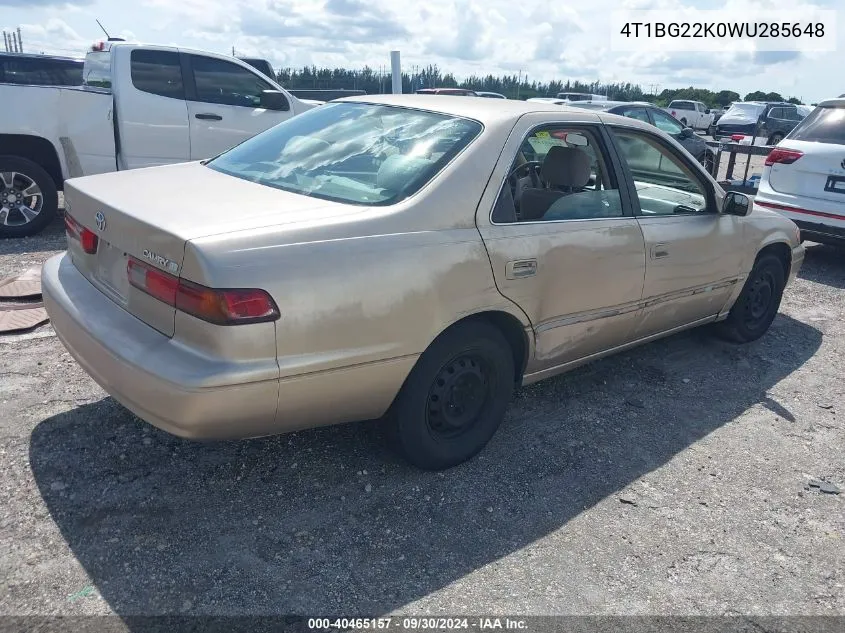 1998 Toyota Camry Le VIN: 4T1BG22K0WU285648 Lot: 40465157