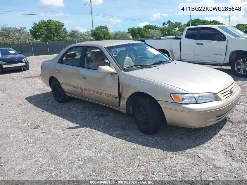 1998 Toyota Camry Le VIN: 4T1BG22K0WU285648 Lot: 40465157