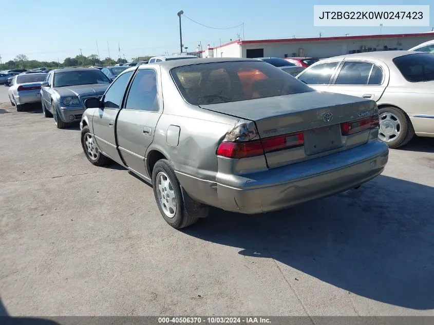 1998 Toyota Camry Le VIN: JT2BG22K0W0247423 Lot: 40506370