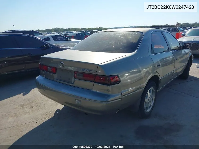 1998 Toyota Camry Le VIN: JT2BG22K0W0247423 Lot: 40506370