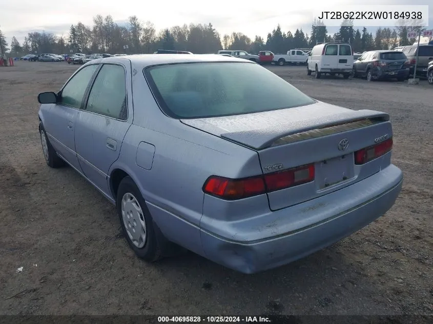 1998 Toyota Camry Le VIN: JT2BG22K2W0184938 Lot: 40695828