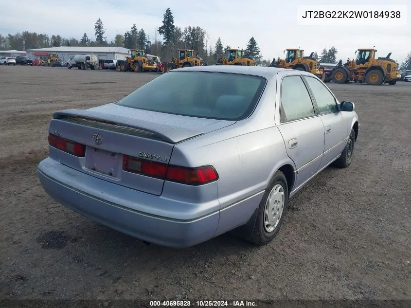 1998 Toyota Camry Le VIN: JT2BG22K2W0184938 Lot: 40695828