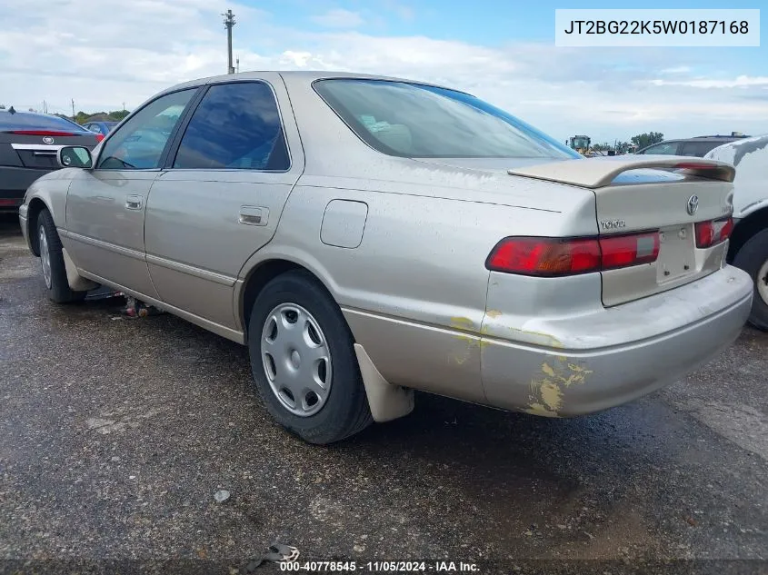 1998 Toyota Camry Le VIN: JT2BG22K5W0187168 Lot: 40778545