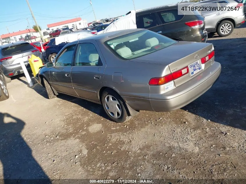 1998 Toyota Camry Le V6 VIN: 4T1BF22K3WU072647 Lot: 40822279