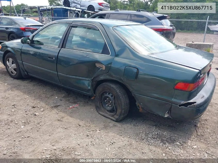 1999 Toyota Camry Le VIN: 4T1BG22K5XU867715 Lot: 39975663