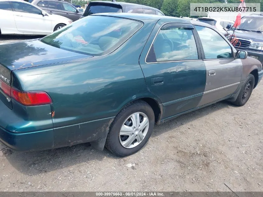 1999 Toyota Camry Le VIN: 4T1BG22K5XU867715 Lot: 39975663