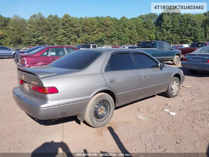 1999 Toyota Camry Ce VIN: 4T1BG22K7XU403440 Lot: 40186100