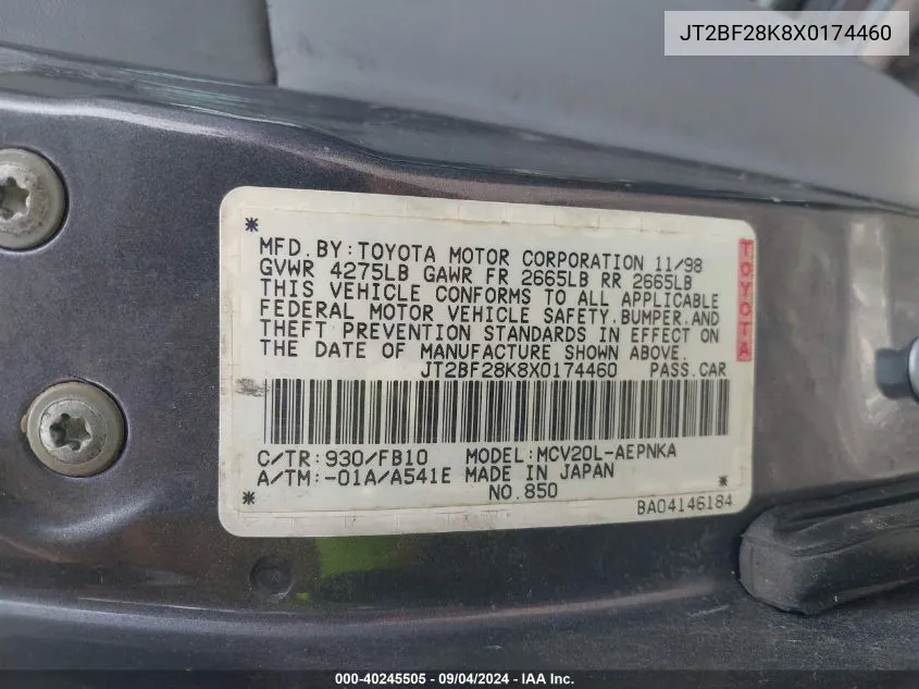 JT2BF28K8X0174460 1999 Toyota Camry Le/Xle