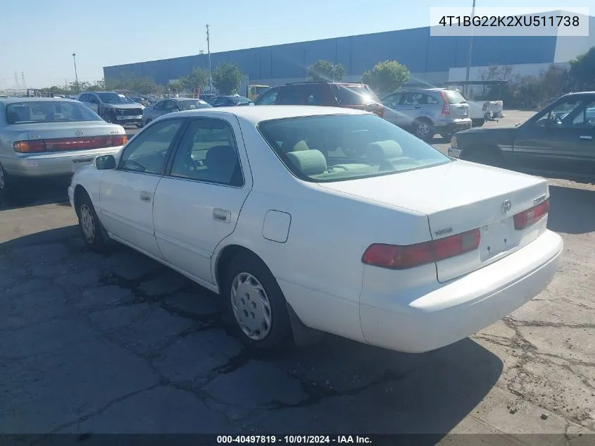 1999 Toyota Camry Le VIN: 4T1BG22K2XU511738 Lot: 40497819