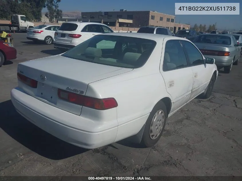 1999 Toyota Camry Le VIN: 4T1BG22K2XU511738 Lot: 40497819