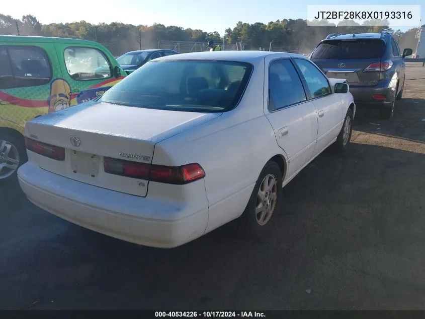 1999 Toyota Camry Le/Xle VIN: JT2BF28K8X0193316 Lot: 40534226