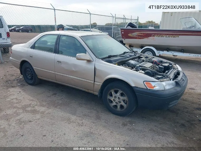 1999 Toyota Camry Le V6 VIN: 4T1BF22K0XU933848 Lot: 40633941