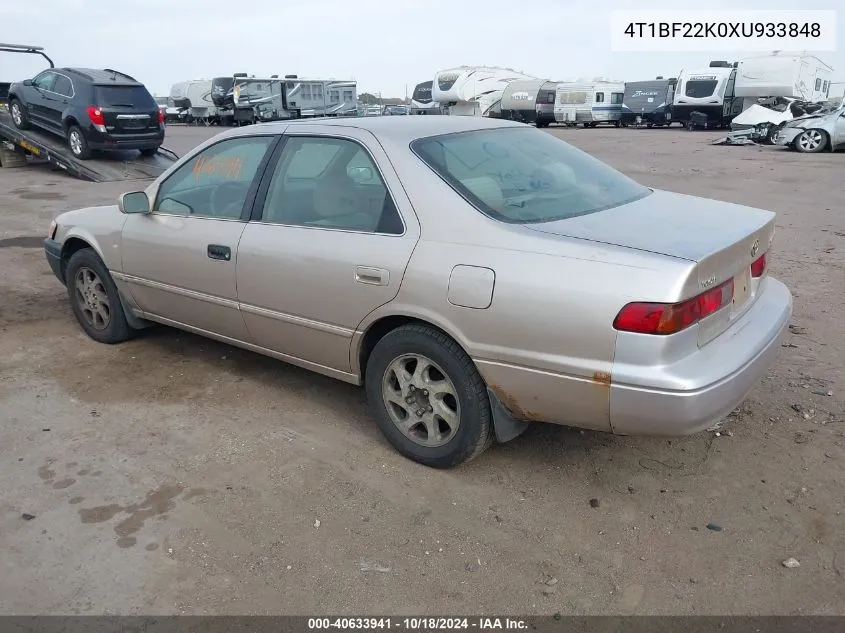 1999 Toyota Camry Le V6 VIN: 4T1BF22K0XU933848 Lot: 40633941