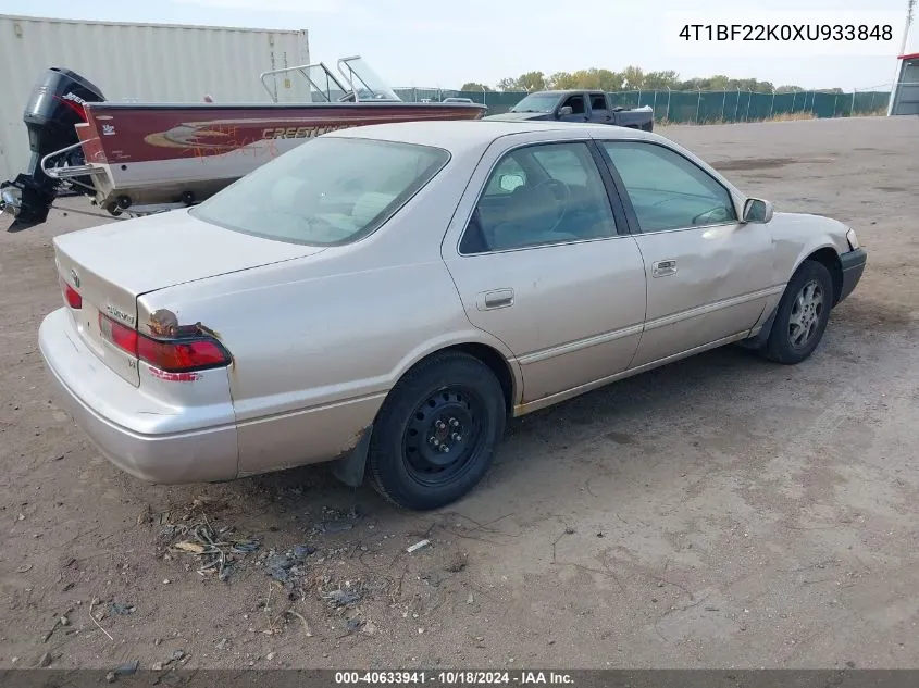 1999 Toyota Camry Le V6 VIN: 4T1BF22K0XU933848 Lot: 40633941