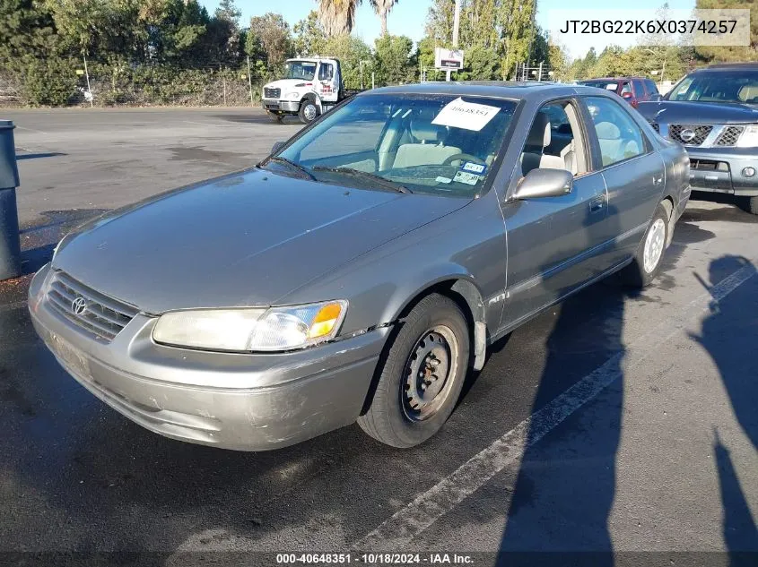 1999 Toyota Camry Le VIN: JT2BG22K6X0374257 Lot: 40648351