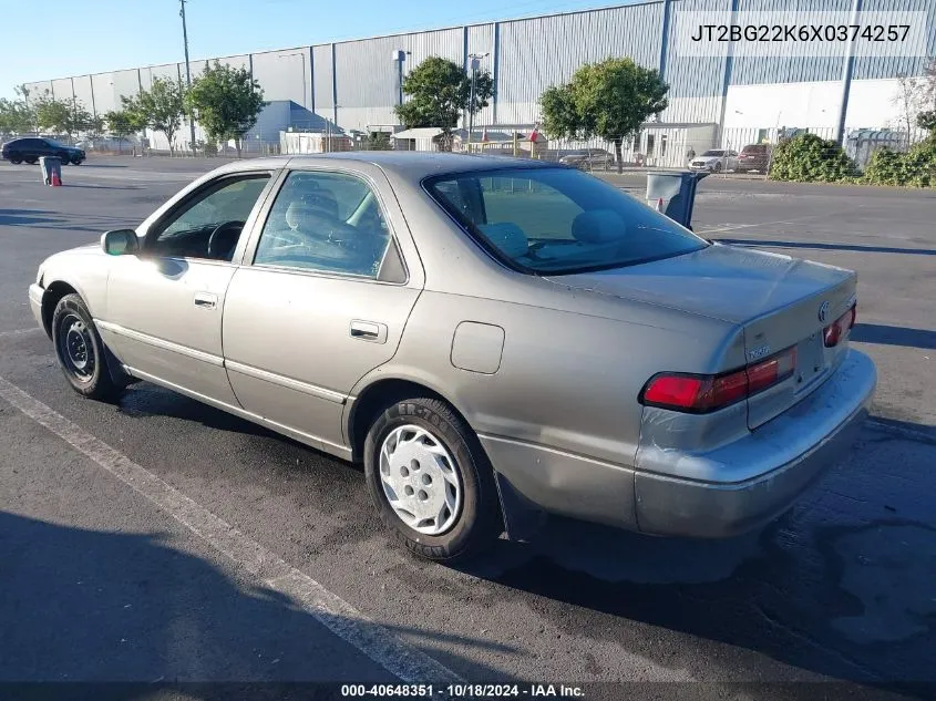 1999 Toyota Camry Le VIN: JT2BG22K6X0374257 Lot: 40648351