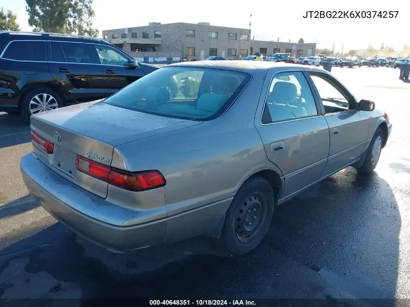 1999 Toyota Camry Le VIN: JT2BG22K6X0374257 Lot: 40648351