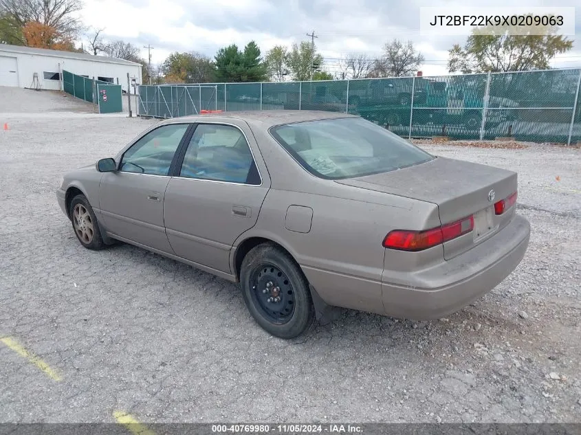 1999 Toyota Camry Le V6 VIN: JT2BF22K9X0209063 Lot: 40769980