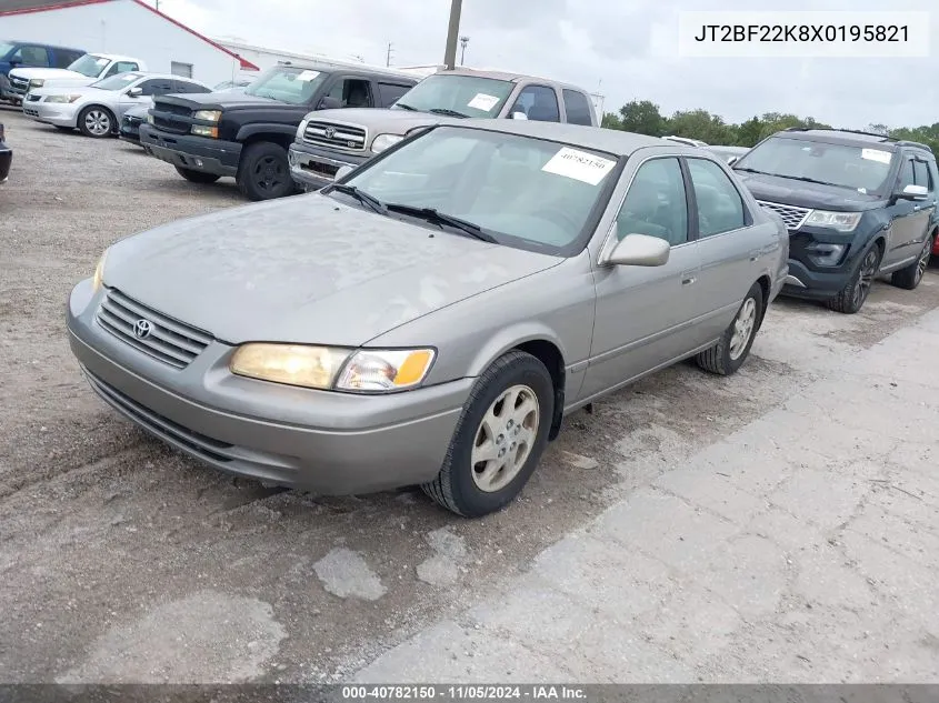 1999 Toyota Camry Le V6 VIN: JT2BF22K8X0195821 Lot: 40782150