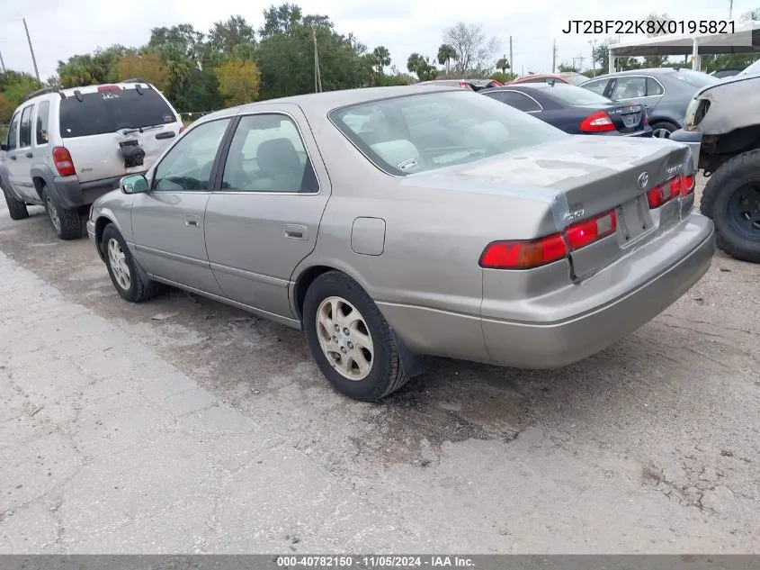 1999 Toyota Camry Le V6 VIN: JT2BF22K8X0195821 Lot: 40782150