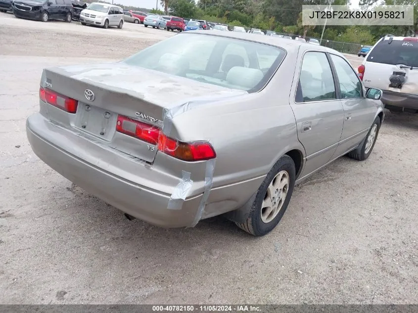 1999 Toyota Camry Le V6 VIN: JT2BF22K8X0195821 Lot: 40782150