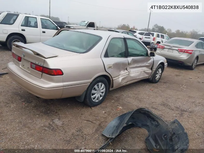 1999 Toyota Camry Ce VIN: 4T1BG22K8XU540838 Lot: 40796611