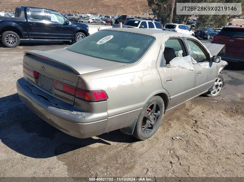 1999 Toyota Camry Le V6 VIN: JT2BF28K9X0219146 Lot: 40821702