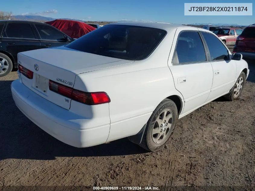 1999 Toyota Camry Le V6 VIN: JT2BF28K2X0211874 Lot: 40909609