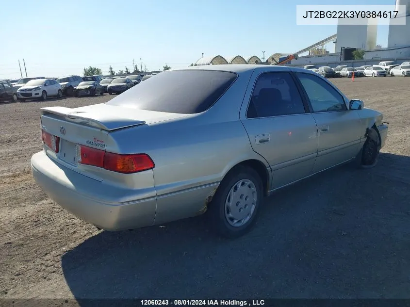 2000 Toyota Camry Ce/Le/Xle VIN: JT2BG22K3Y0384617 Lot: 12060243