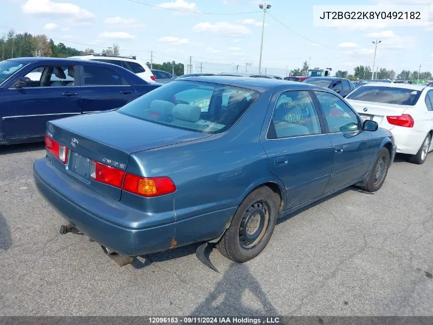 2000 Toyota Camry Ce/Ce V6/Le VIN: JT2BG22K8Y0492182 Lot: 12096183