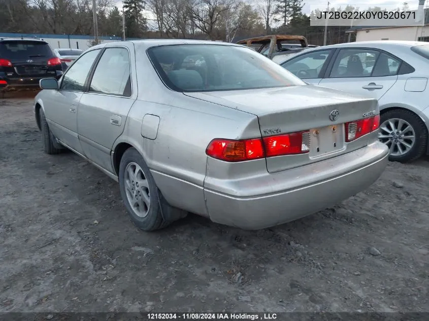 2000 Toyota Camry VIN: JT2BG22K0Y0520671 Lot: 12152034