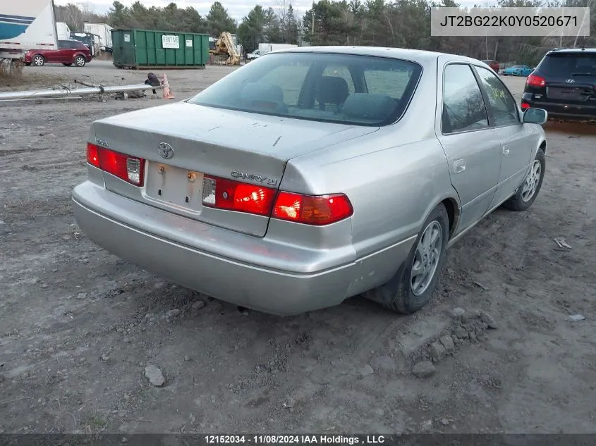 2000 Toyota Camry VIN: JT2BG22K0Y0520671 Lot: 12152034