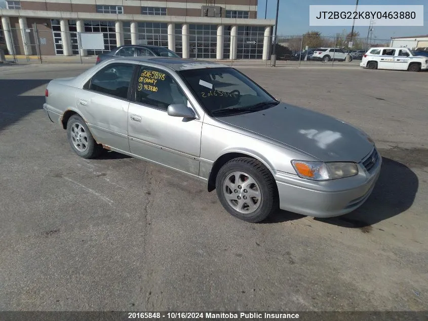 2000 Toyota Camry Le VIN: JT2BG22K8Y0463880 Lot: 20165848