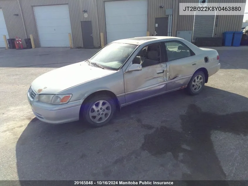 2000 Toyota Camry Le VIN: JT2BG22K8Y0463880 Lot: 20165848