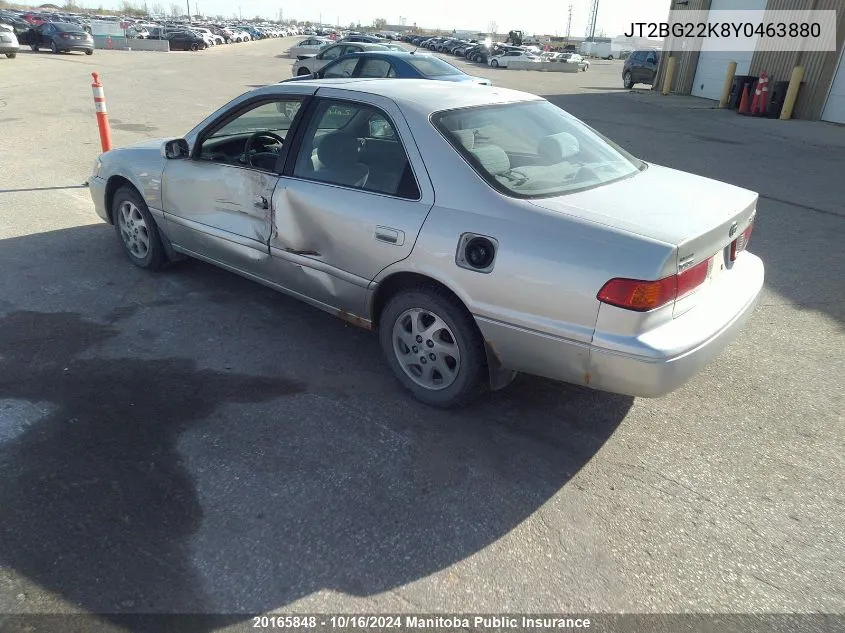 2000 Toyota Camry Le VIN: JT2BG22K8Y0463880 Lot: 20165848