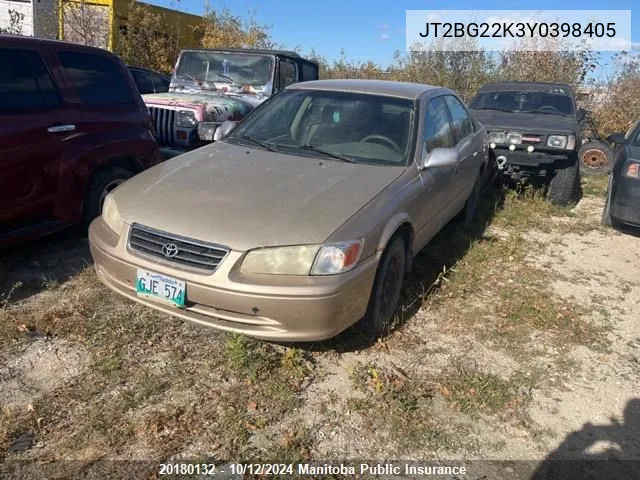 2000 Toyota Camry Ce VIN: JT2BG22K3Y0398405 Lot: 20180132