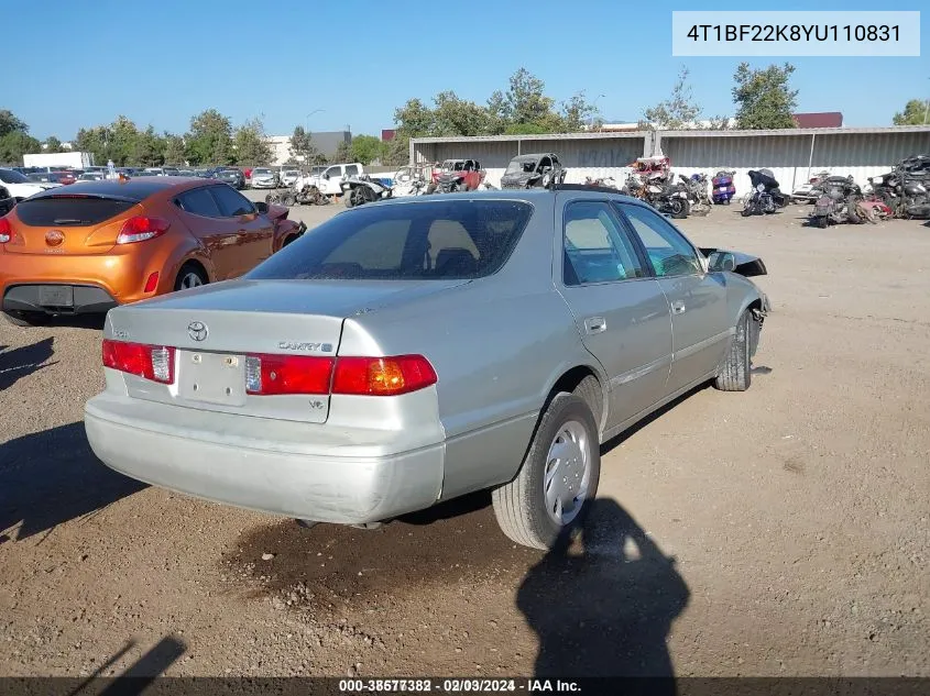 2000 Toyota Camry Le V6 VIN: 4T1BF22K8YU110831 Lot: 38577382