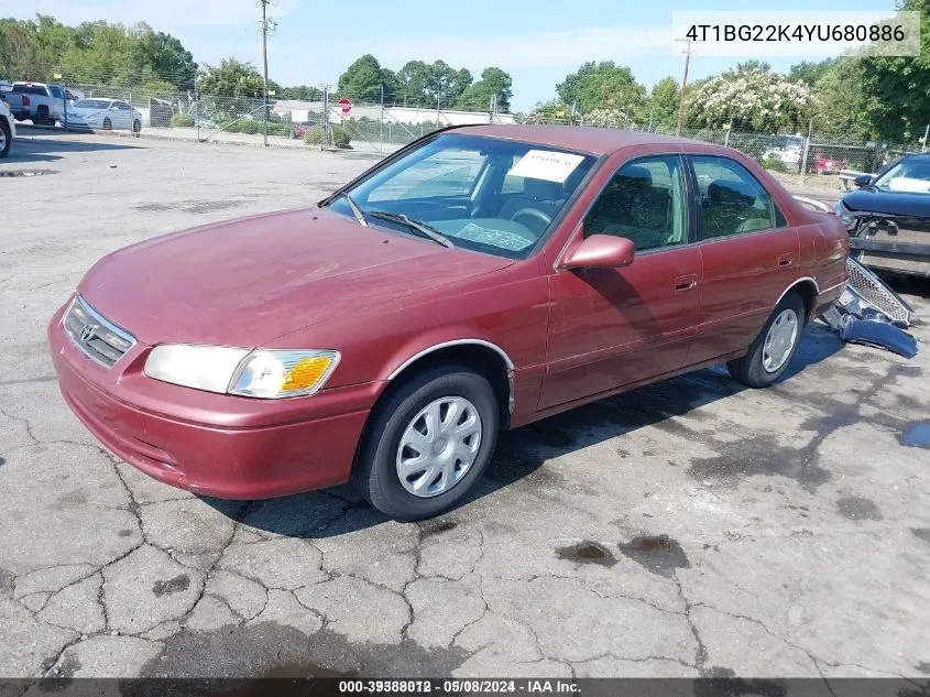 2000 Toyota Camry Ce/Le/Xle VIN: 4T1BG22K4YU680886 Lot: 39388012