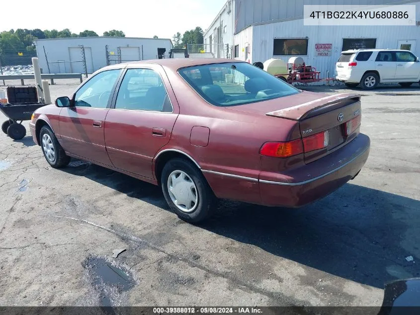 2000 Toyota Camry Ce/Le/Xle VIN: 4T1BG22K4YU680886 Lot: 39388012