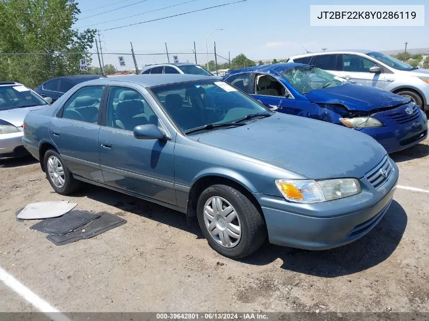 2000 Toyota Camry Le V6 VIN: JT2BF22K8Y0286119 Lot: 39642801