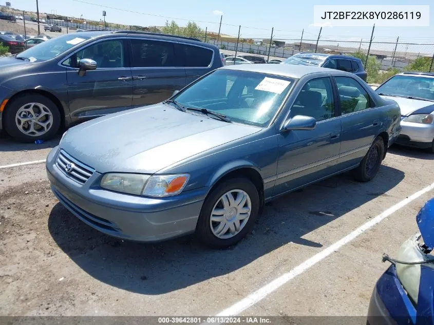 2000 Toyota Camry Le V6 VIN: JT2BF22K8Y0286119 Lot: 39642801