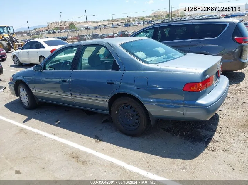 2000 Toyota Camry Le V6 VIN: JT2BF22K8Y0286119 Lot: 39642801