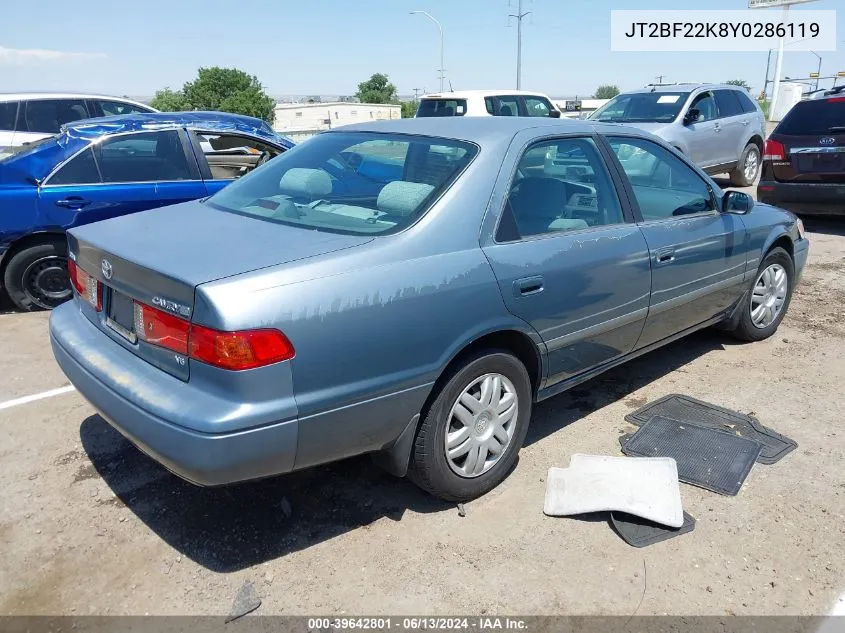 2000 Toyota Camry Le V6 VIN: JT2BF22K8Y0286119 Lot: 39642801