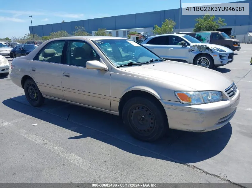 2000 Toyota Camry Le VIN: 4T1BG22K3YU946981 Lot: 39682499