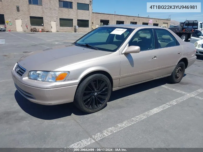 2000 Toyota Camry Le VIN: 4T1BG22K3YU946981 Lot: 39682499