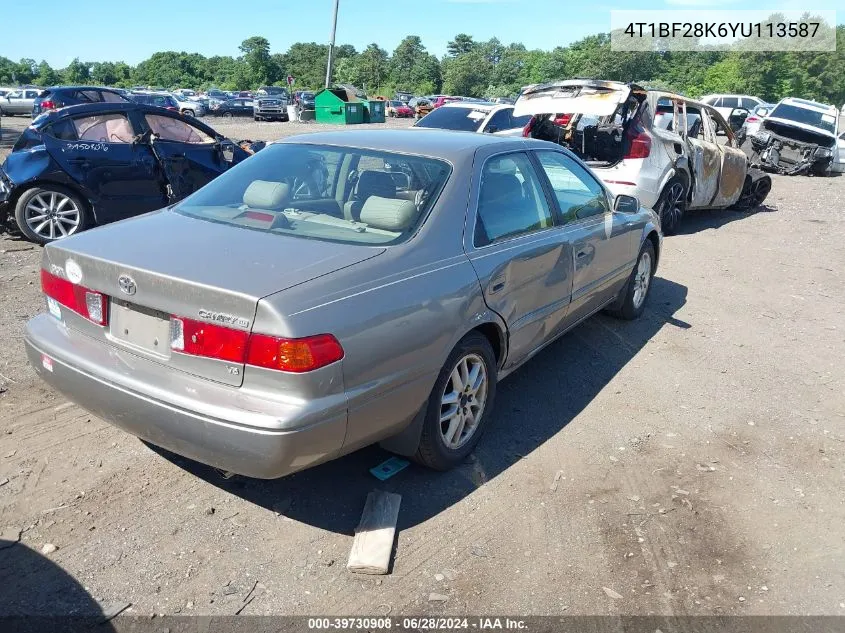 2000 Toyota Camry Xle V6 VIN: 4T1BF28K6YU113587 Lot: 39730908