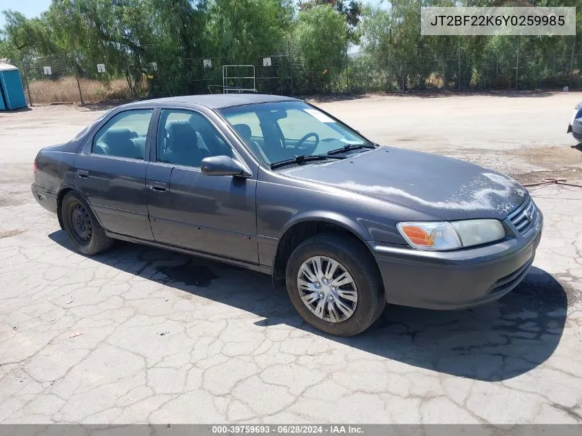 2000 Toyota Camry Le V6 VIN: JT2BF22K6Y0259985 Lot: 39759693