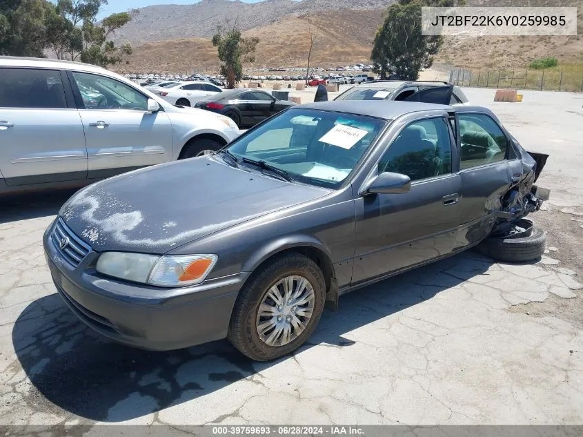 2000 Toyota Camry Le V6 VIN: JT2BF22K6Y0259985 Lot: 39759693