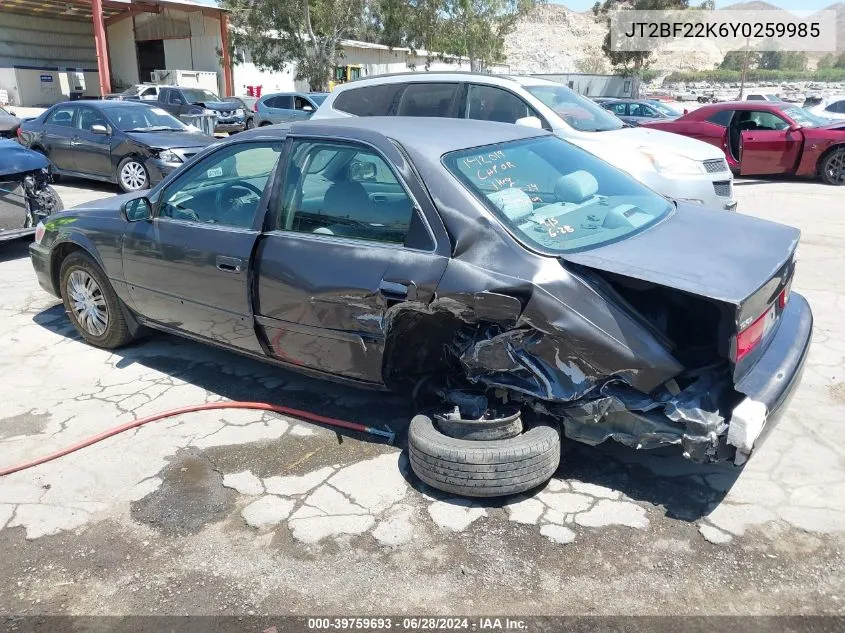 2000 Toyota Camry Le V6 VIN: JT2BF22K6Y0259985 Lot: 39759693