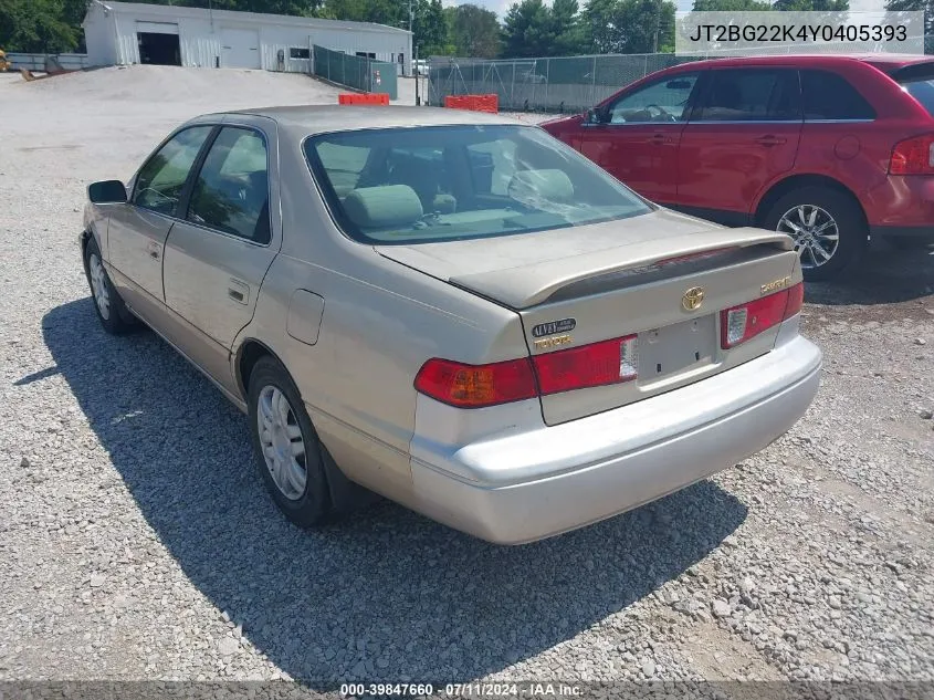 2000 Toyota Camry Le VIN: JT2BG22K4Y0405393 Lot: 39847660